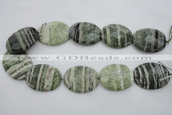 CSJ115 15.5 inches 30*40mm faceted oval green silver line jasper beads