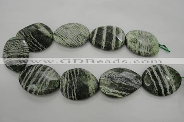 CSJ129 15.5 inches 35*42mm faceted freeform green silver line jasper beads