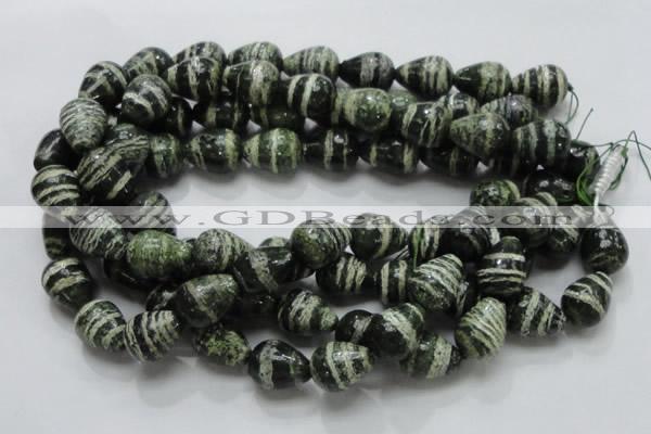 CSJ23 15.5 inches 15*20mm teardrop green silver line jasper beads