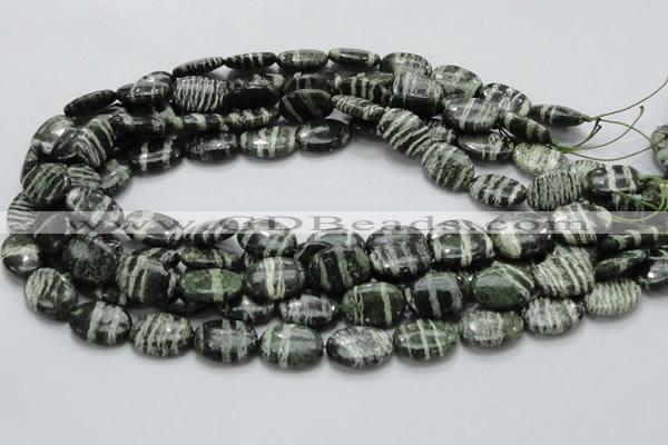 CSJ52 15.5 inches 13*18mm oval green silver line jasper beads