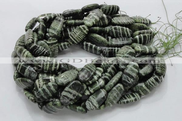 CSJ57 15.5 inches 15*30mm oval green silver line jasper beads