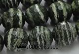 CSJ68 15.5 inches 16mm faceted round green silver line jasper beads