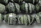 CSJ74 15.5 inches 15*20mm faceted rice green silver line jasper beads