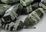 CSJ80 15.5 inches 15*30mm faceted oval green silver line jasper beads