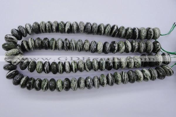 CSJ92 15.5 inches 8*16mm faceted rondelle green silver line jasper beads