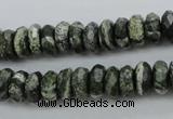 CSJ95 15.5 inches 5*10mm faceted rondelle green silver line jasper beads