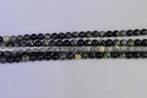 CSL211 15.5 inches 6mm round black silver leaf jasper beads