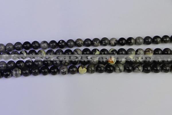 CSL212 15.5 inches 8mm round black silver leaf jasper beads