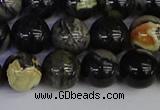 CSL214 15.5 inches 12mm round black silver leaf jasper beads