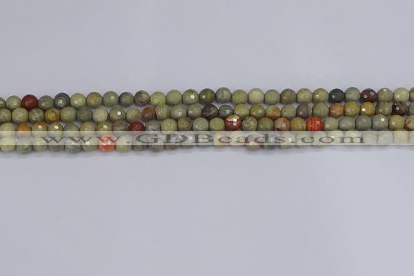 CSL230 15.5 inches 4mm faceted round silver leaf jasper beads