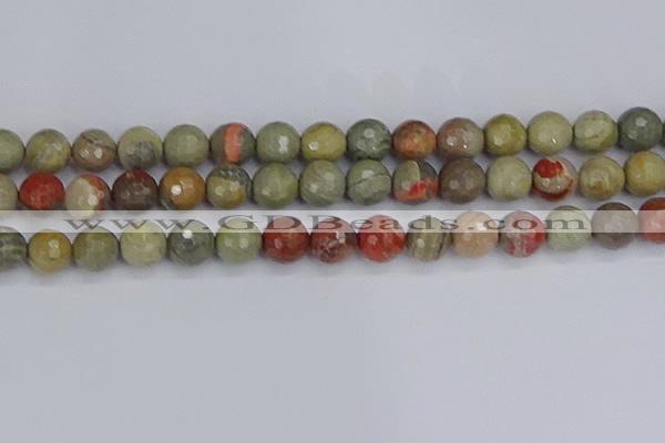 CSL234 15.5 inches 12mm faceted round silver leaf jasper beads