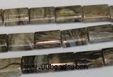 CSL74 15.5 inches 10*14mm flat tube silver leaf jasper beads wholesale