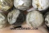 CSL95 15.5 inches 12mm faceted round sliver leaf jasper beads