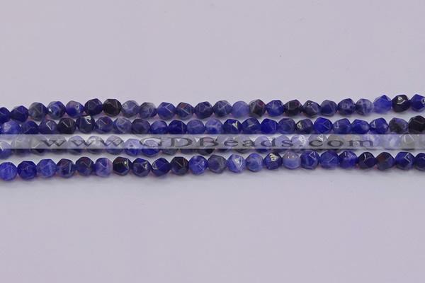 CSO551 15.5 inches 6mm faceted nuggets sodalite gemstone beads