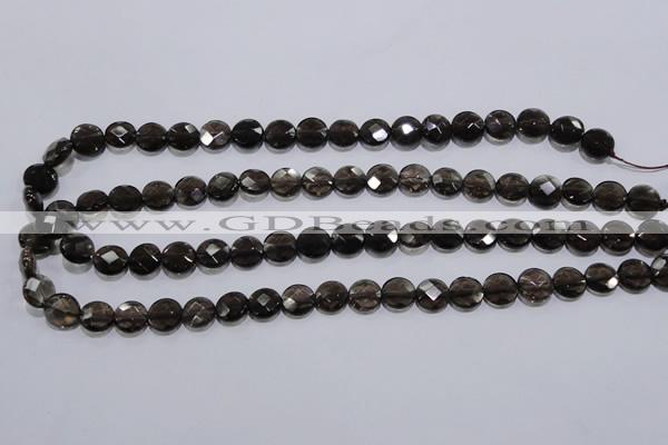 CSQ123 10mm faceted flat round grade AA natural smoky quartz beads