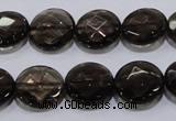 CSQ125 15.5 inches 14mm faceted flat round grade AA natural smoky quartz beads