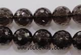 CSQ132 15.5 inches 16mm faceted round grade AA natural smoky quartz beads