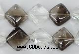 CSQ154 15.5 inches 14*14mm diamond white crystal & smoky quartz beads