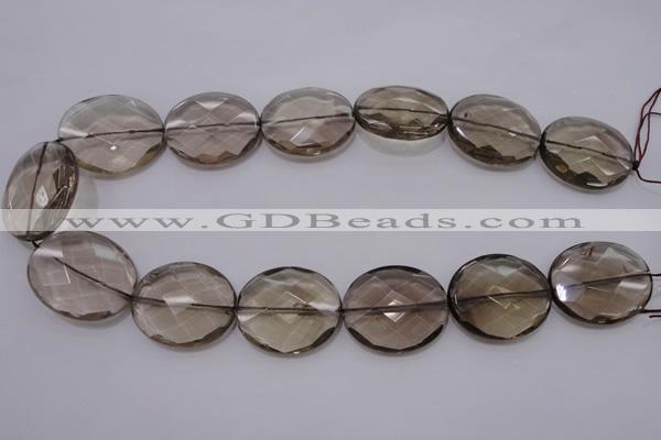 CSQ215 25*30mm faceted oval grade AA natural smoky quartz beads