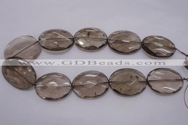 CSQ216 30*40mm faceted oval grade AA natural smoky quartz beads