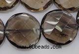 CSQ220 15.5 inches 25mm faceted coin grade AA natural smoky quartz beads