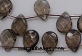 CSQ235 10*14mm faceted briolette grade AA natural smoky quartz beads