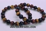 CTB37 7.5 inches 10mm round colorful tiger eye beaded bracelets