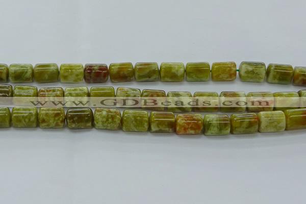 CTB548 15.5 inches 10*13mm triangle green dragon serpentine jasper beads