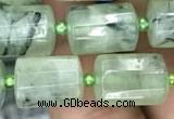 CTB609 15.5 inches 10*14mm faceted tube green rutilated quartz beads