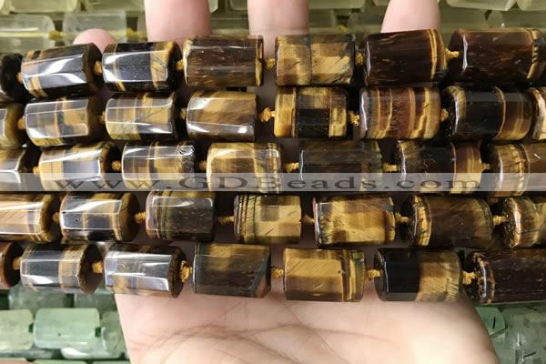 CTB624 15.5 inches 11*16mm - 12*18mm faceted tube yellow tiger eye beads