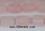 CTB731 15.5 inches 6*10mm - 8*12mm faceted tube rose quartz beads