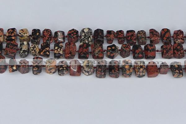 CTB761 6*10mm - 8*12mm faceted tube red snowflake obsidian beads