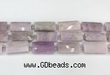 CTB854 13*25mm - 15*28mm faceted flat tube kunzite beads