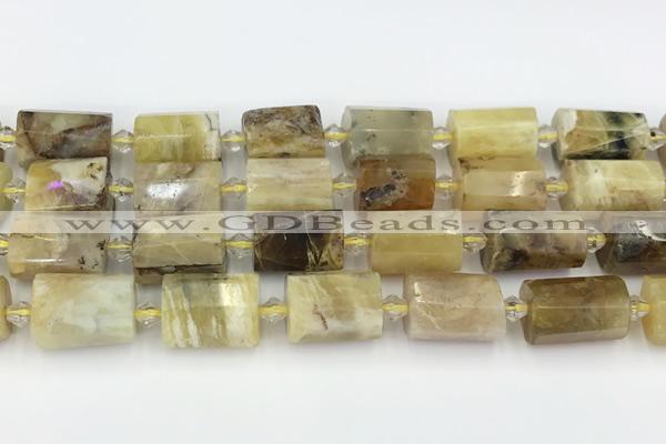 CTB871 13*25mm - 14*19mm faceted tube yellow opal beads