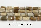 CTB890 15.5 inches 13*25mm - 14*19mm faceted tube fossil coral beads