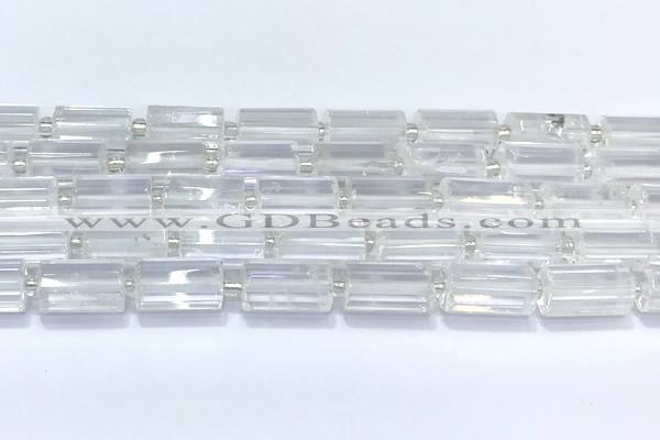 CTB900 15 inches 10*16mm faceted tube white crystal beads