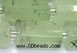 CTB908 15 inches 10*16mm faceted tube green rutilated quartz beads