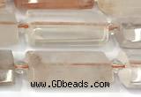 CTB916 13*25mm - 15*28mm faceted flat tube pink quartz beads