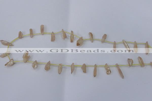 CTD1100 Top drilled 4*12mm - 5*18mm nuggets plated quartz beads