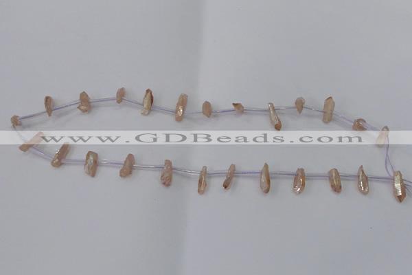 CTD1101 Top drilled 4*12mm - 5*18mm nuggets plated quartz beads