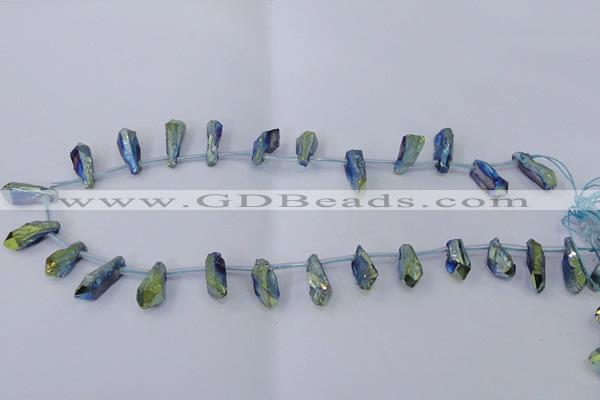 CTD1116 Top drilled 8*25mm - 10*30mm nuggets plated quartz beads