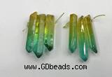 CTD1227 Top drilled 7*30mm - 9*45mm sticks plated quartz beads