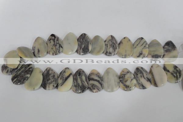 CTD15 Top drilled 22*30mm flat teardrop zebra jasper beads