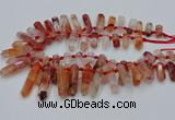 CTD2112 Top drilled 10*25mm - 12*45mm sticks pink quartz beads