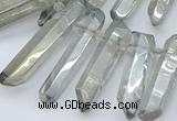 CTD3577 Top drilled 6*20mm - 8*45mm sticks plated white crystal beads