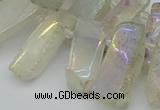 CTD3656 Top drilled 8*15mm - 11*30mm sticks plated white crystal beads