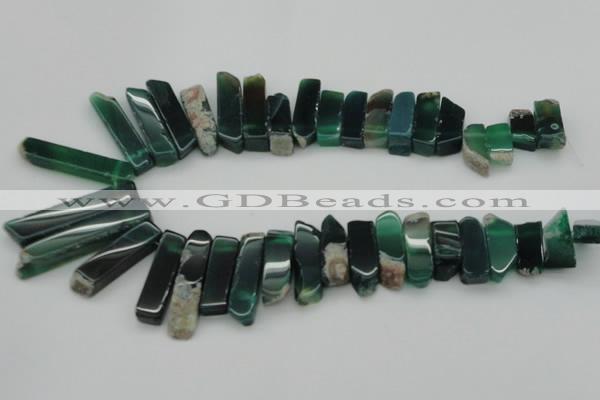 CTD370 Top drilled 10*28mm - 10*50mm wand green agate beads