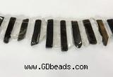 CTD3727 8*20mm - 10*50mm sticks white crystal & smoky quartz beads