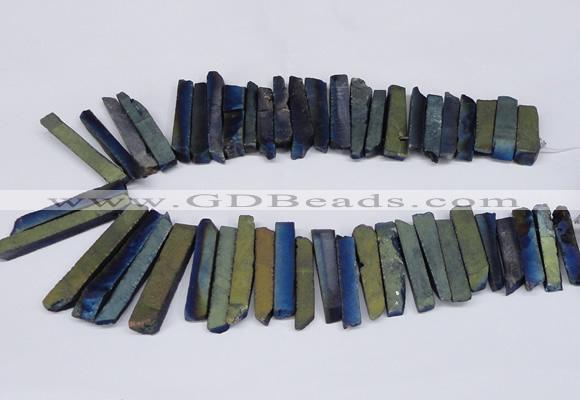 CTD842 Top drilled 6*25mm - 8*55mm sticks plated agate beads