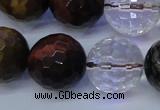 CTE1134 15 inches 12mm faceted round mixed tiger eye & white crystal beads